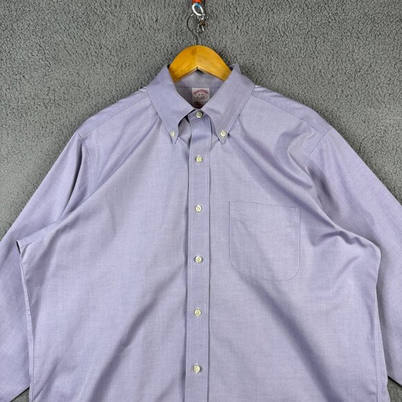 Brooks Brothers Dress Shirt Mens Size 16 33 Lilac Traditional Fit Non-Iron Cotto - Picture 2 of 13